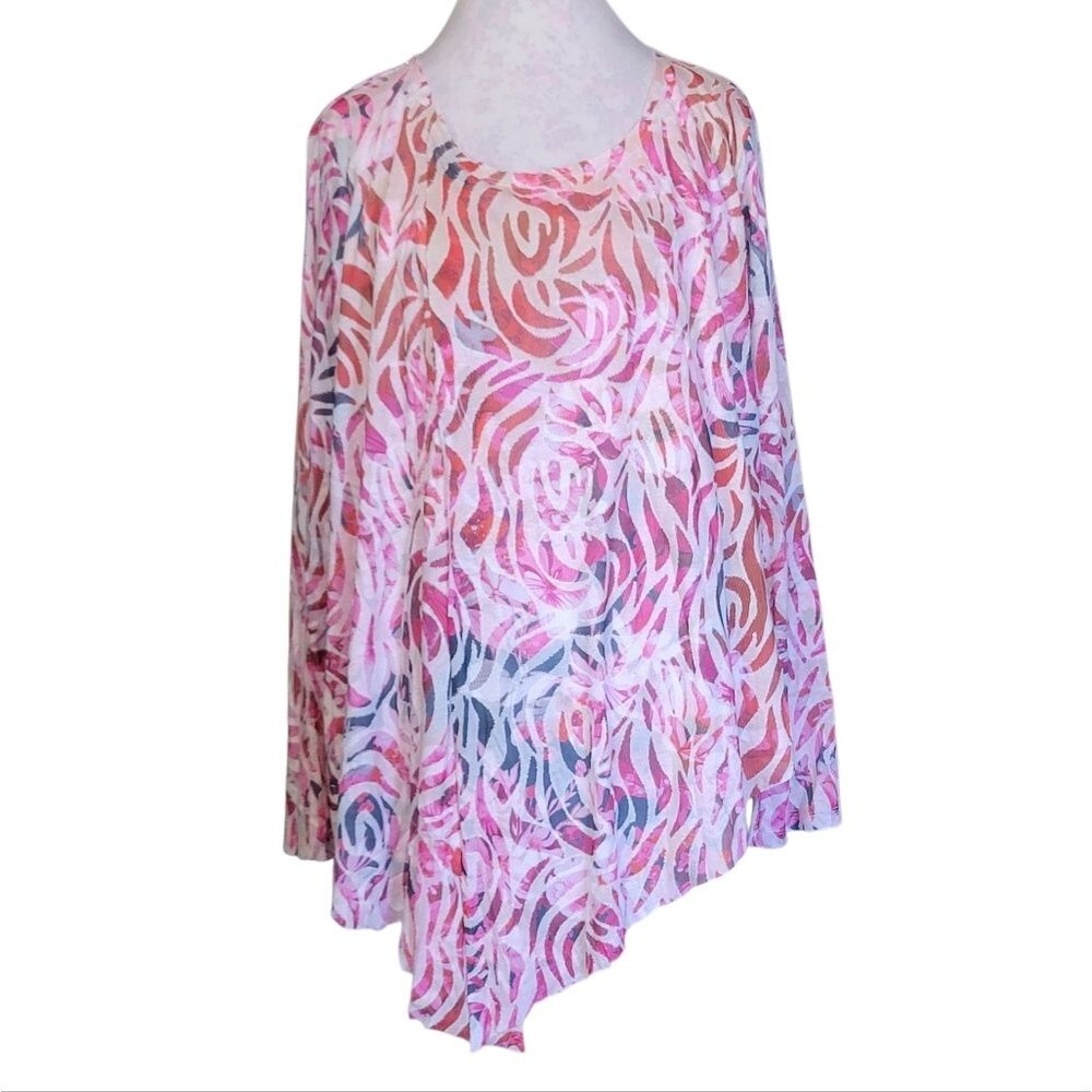 One World Elegant Pink and White Asymmetrical Hem Top - NWT - Picture 4 of 11